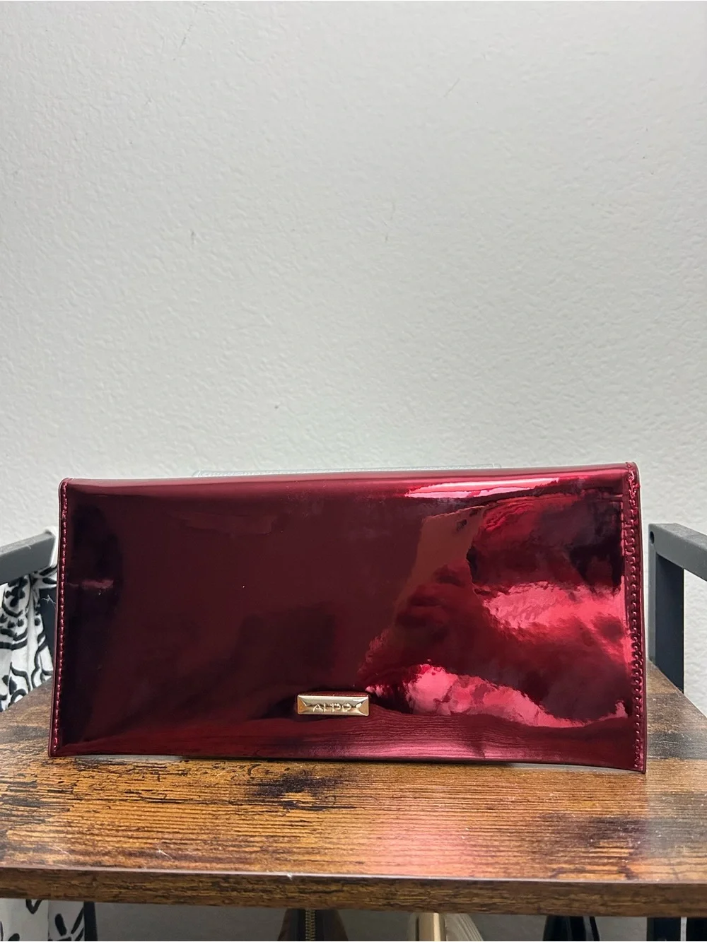 Aldo Shiny Deep Red Envelope Clutch